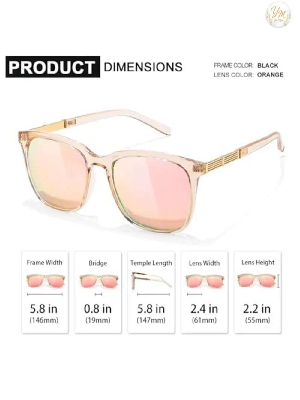 Oversized Square Sunglasses UV400 Protection Polarized Lightweight Fashion